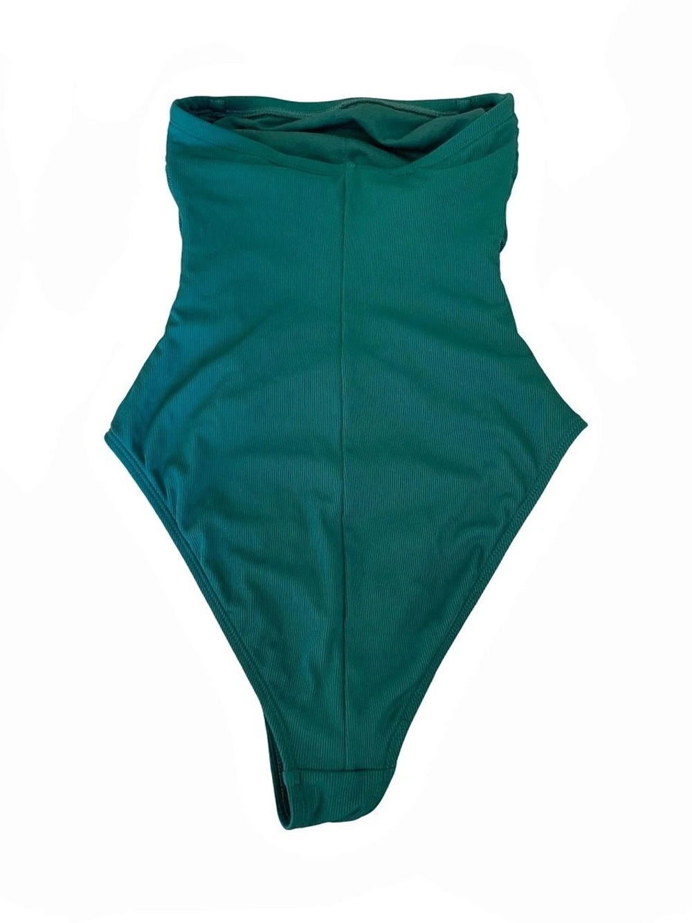 Shade & Shore Ribbed High Leg Bandeau One Piece Swimsuit Green One-Piece